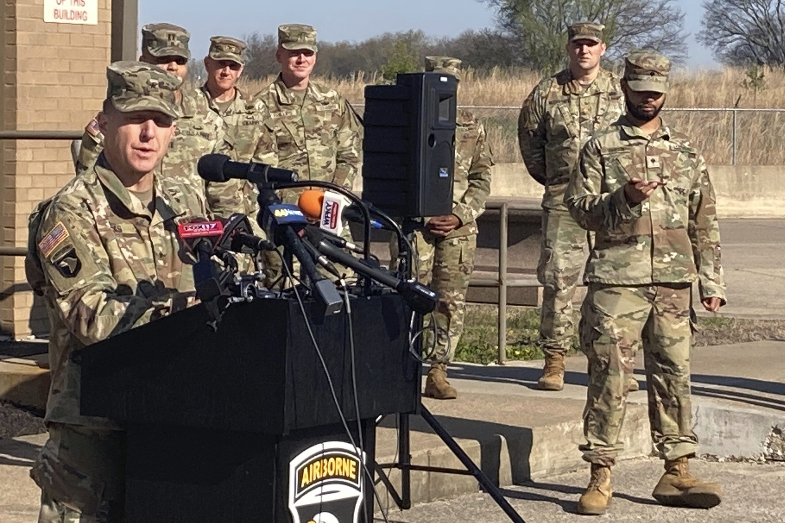Military officials hold a news conference in Fort Campbell, KY, on Thursday March 30, 2023, to disc...