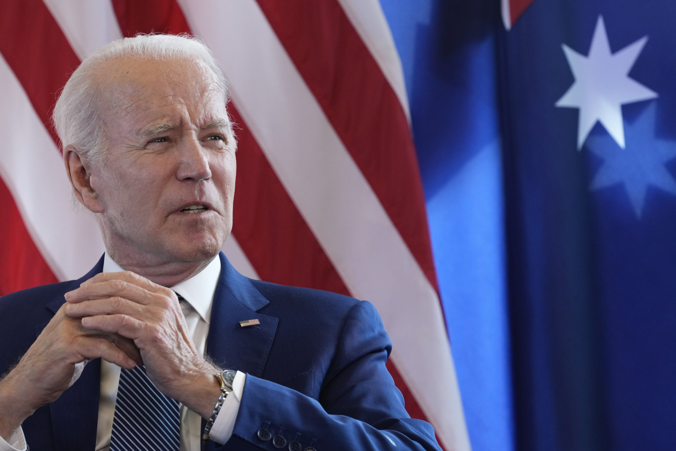 FILE - President Joe Biden answers questions on the U.S. debt limits ahead of a bilateral meeting w...