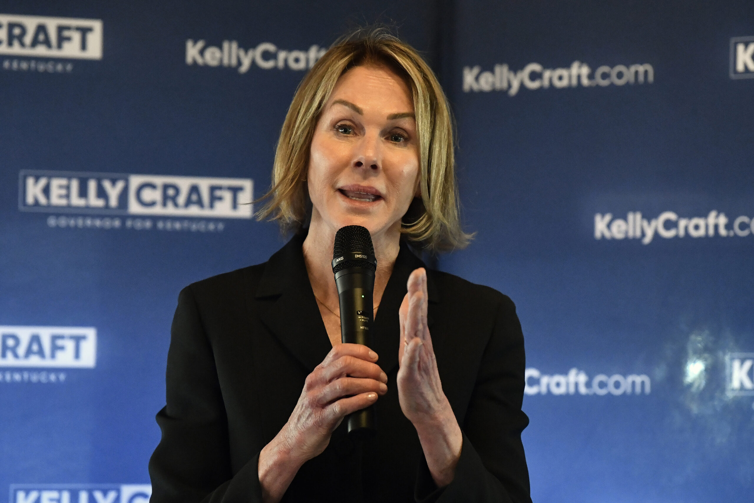 Kentucky Republican gubernatorial candidate Kelly Craft speaks to a group of supporters during a ca...