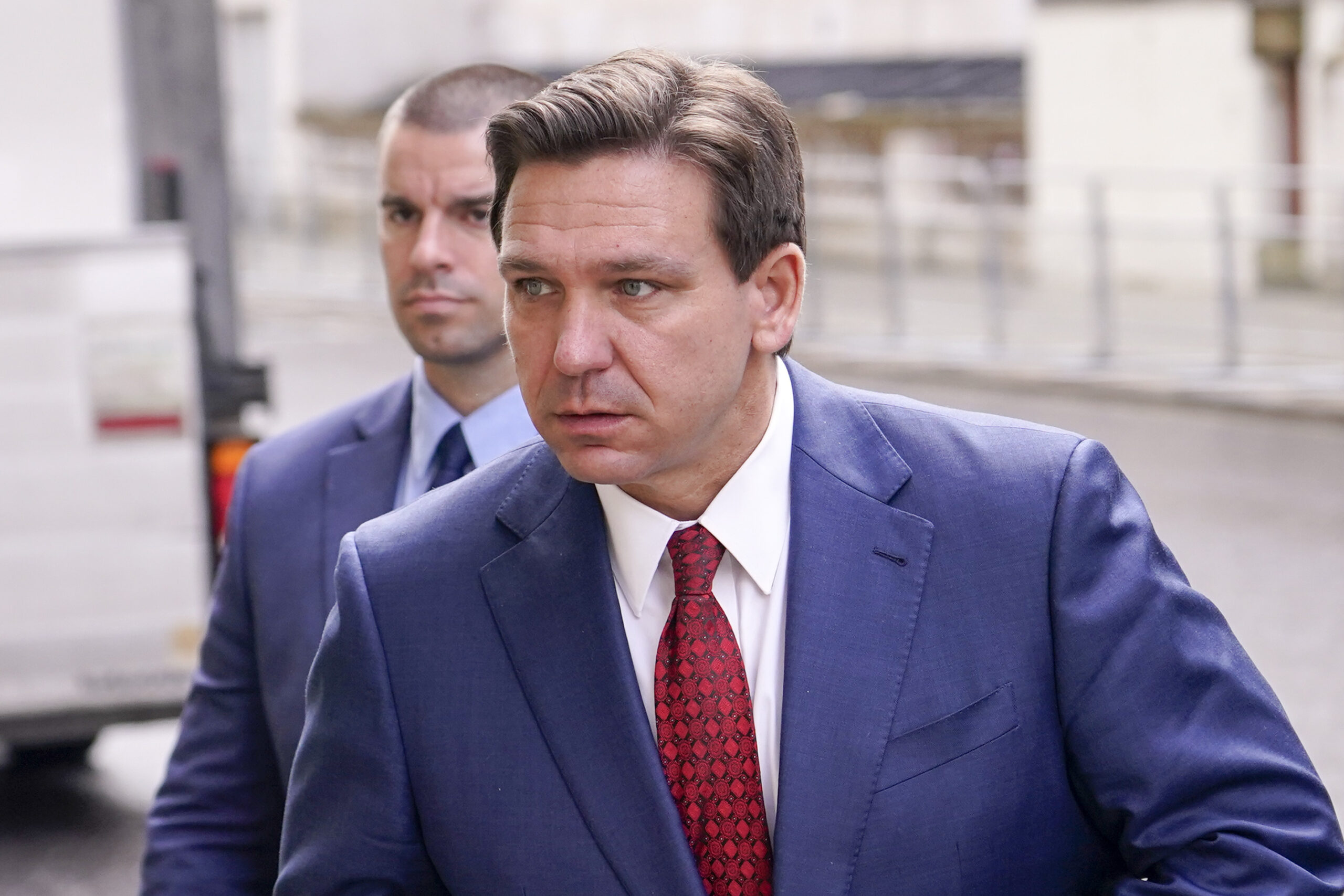 FILE - Florida Republican Gov. Ron DeSantis arrives at the Foreign Office to visit Britain's Foreig...