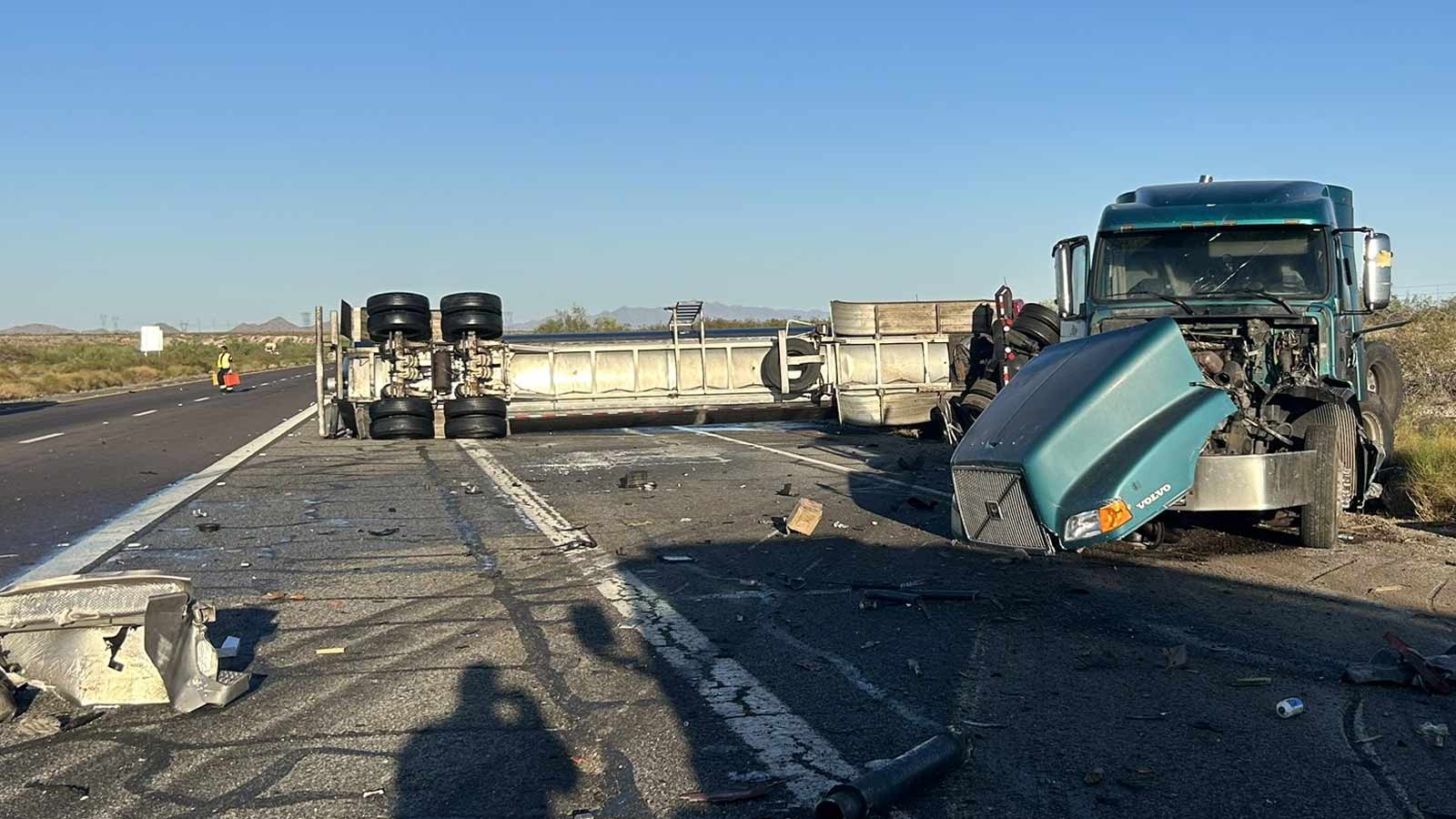 One person was killed Wednesday in a collision involving two semi-trucks on Interstate 10 in the fa...