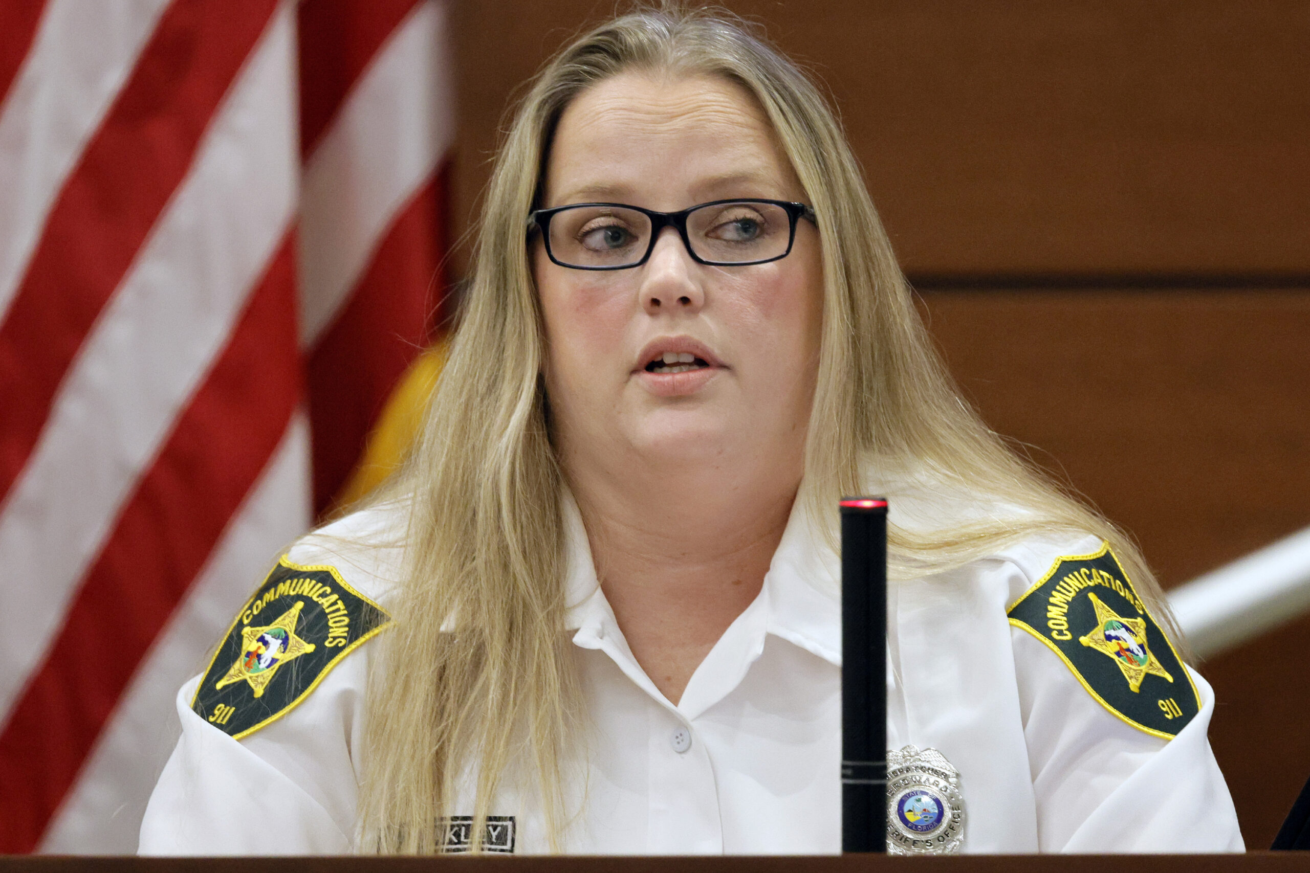Broward Sheriff's Office communications operator Samantha Oakley testifies during the trial of form...