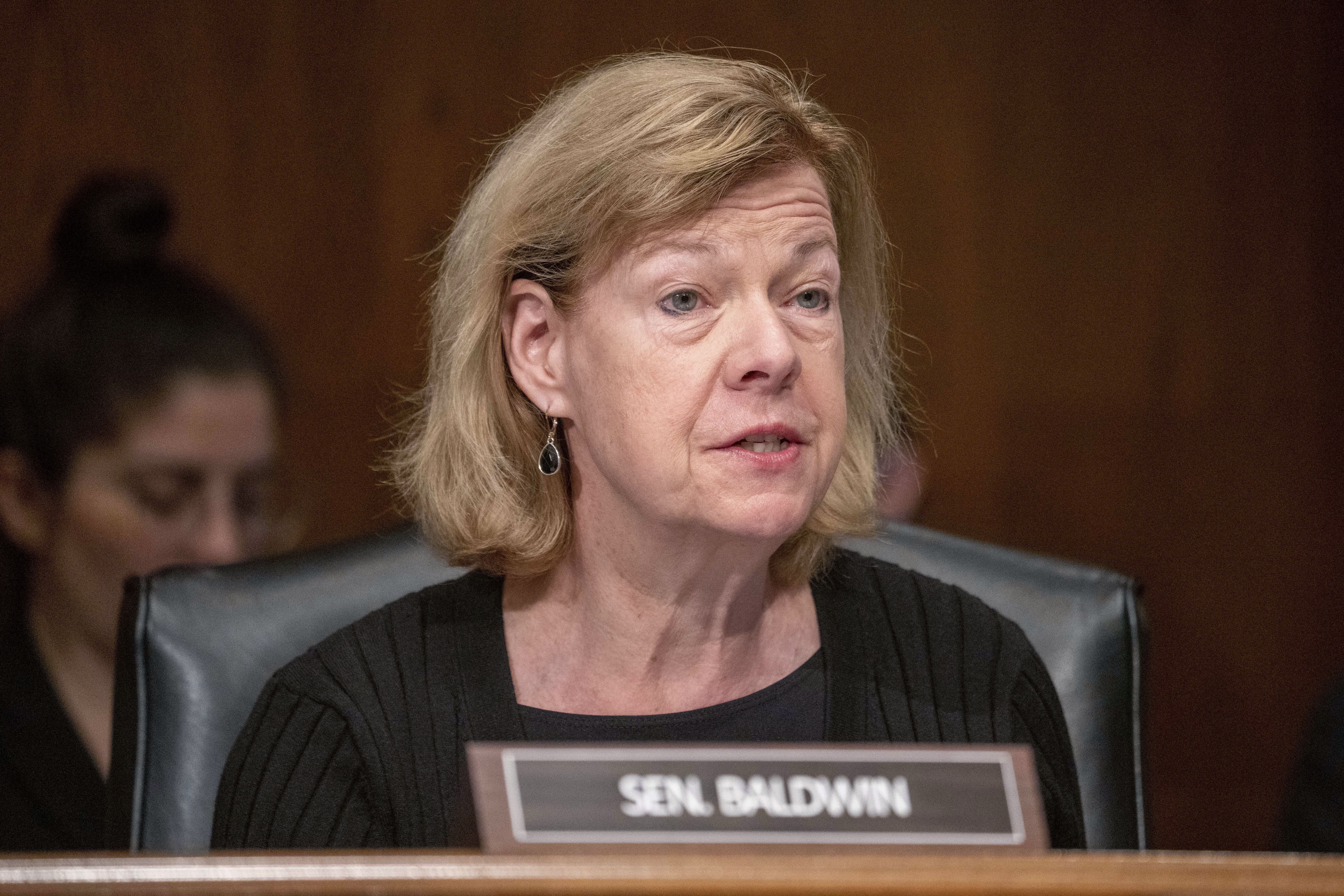 FILE - Sen. Tammy Baldwin, D-Wis., speaks during a Senate Health, Education, Labor and Pensions con...
