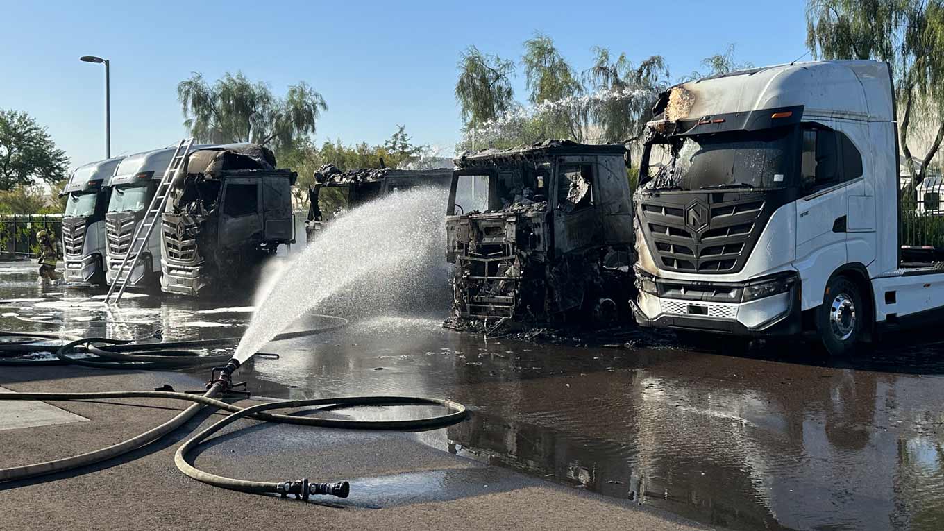 Hazmat crews responded to the Nikola headquarters in Phoenix, Arizona, after multiple electric semi...