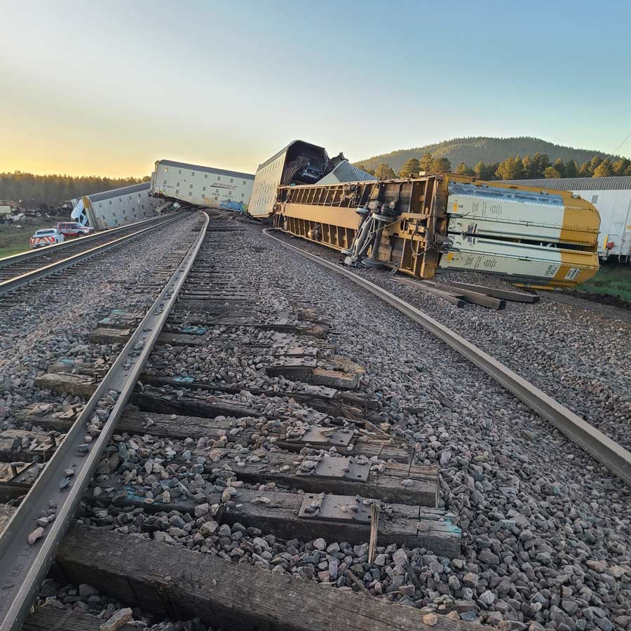 Freight train carrying new vehicles derails in northern Arizona