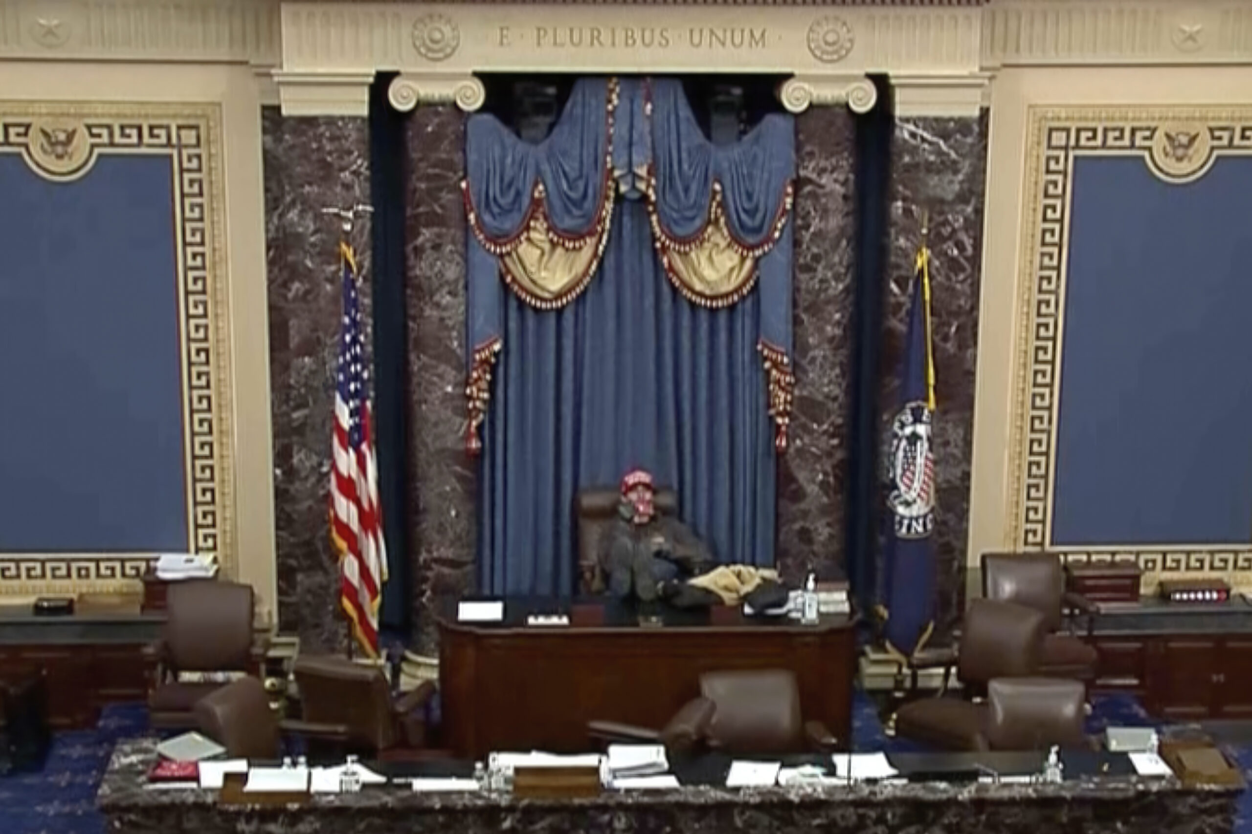This image from U.S. Senate video, introduced at the trial of Bruno Joseph Cua, shows Cua sitting w...