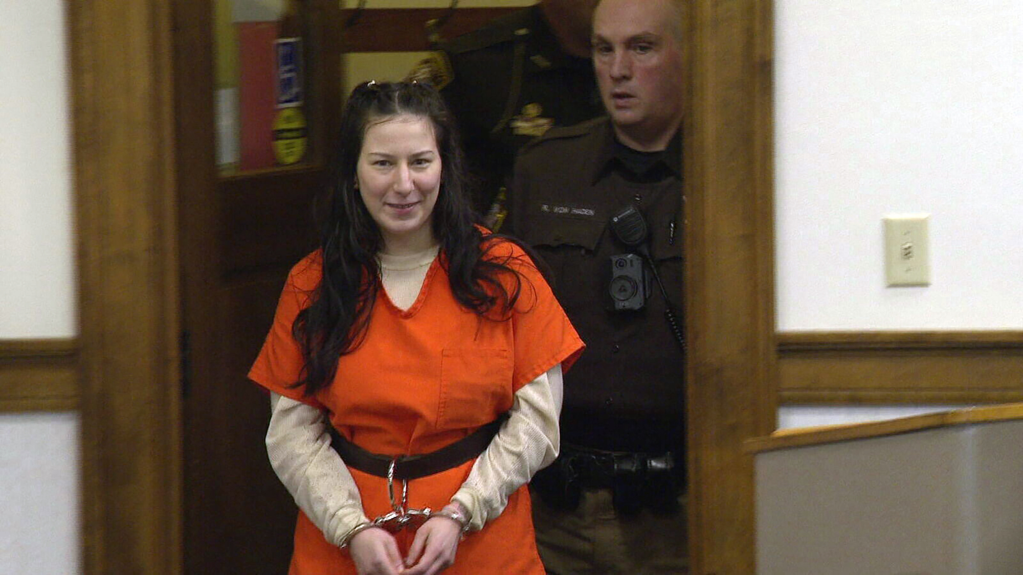 FILE - Taylor Schabusiness returns to a Brown County courtroom after attacking her attorney Quinn J...