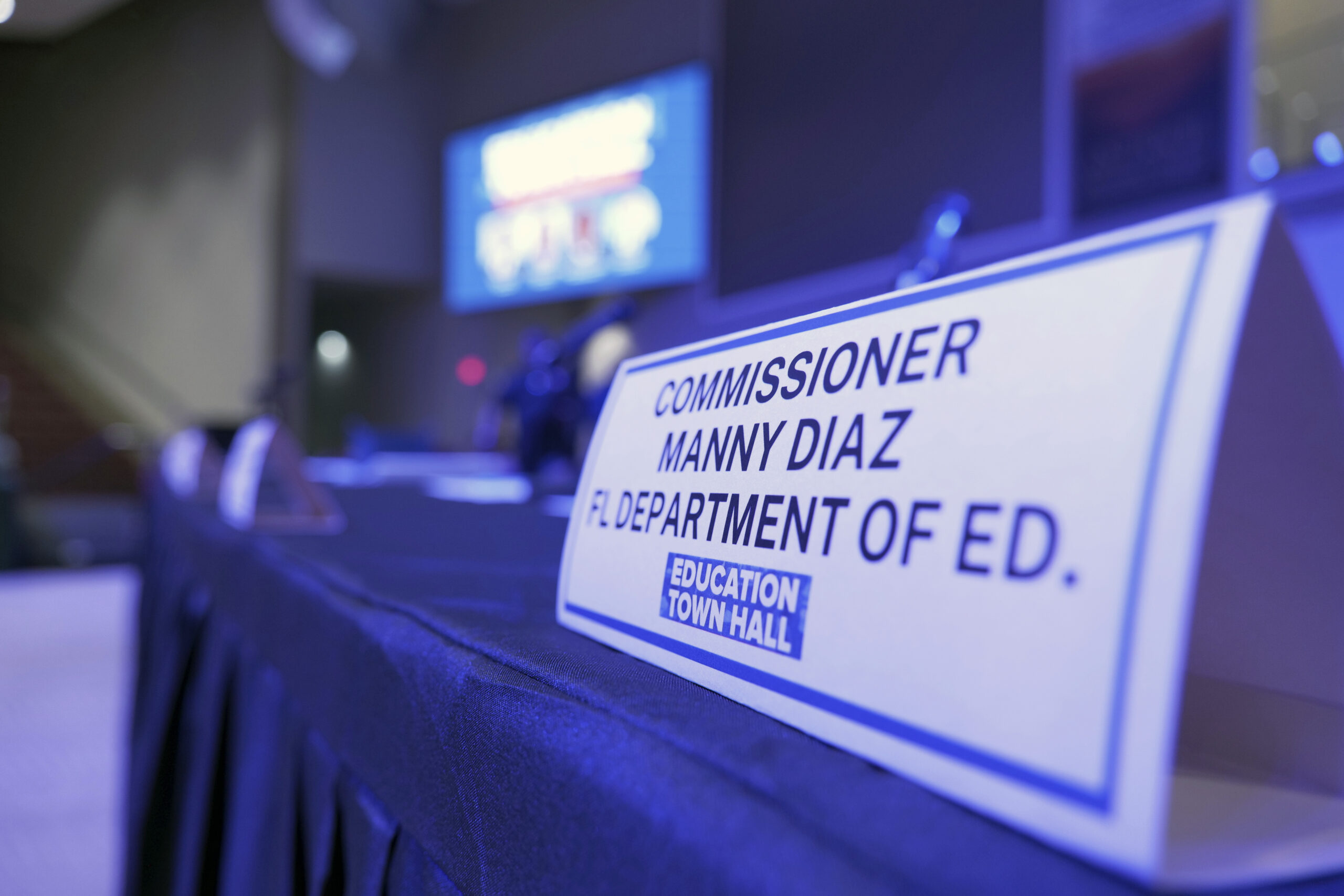 A placard for Commissioner Many Diaz is seen, Thursday, Aug. 10, 2023 in Miami Garden, Fla. Lawmake...