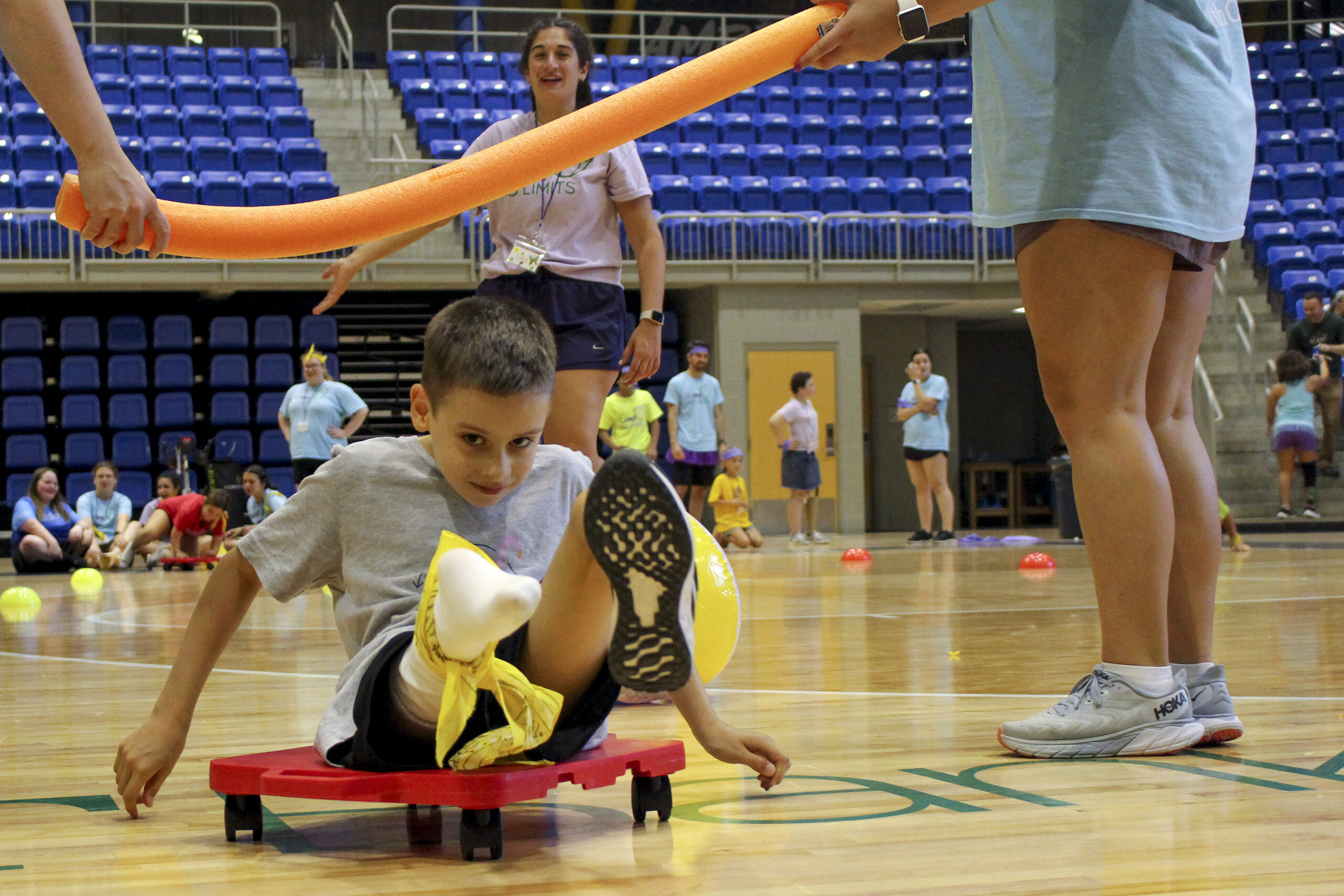 Camper Conor Dwyer participates in an obstacle course during Camp No Limits at Quinnipiac Universit...