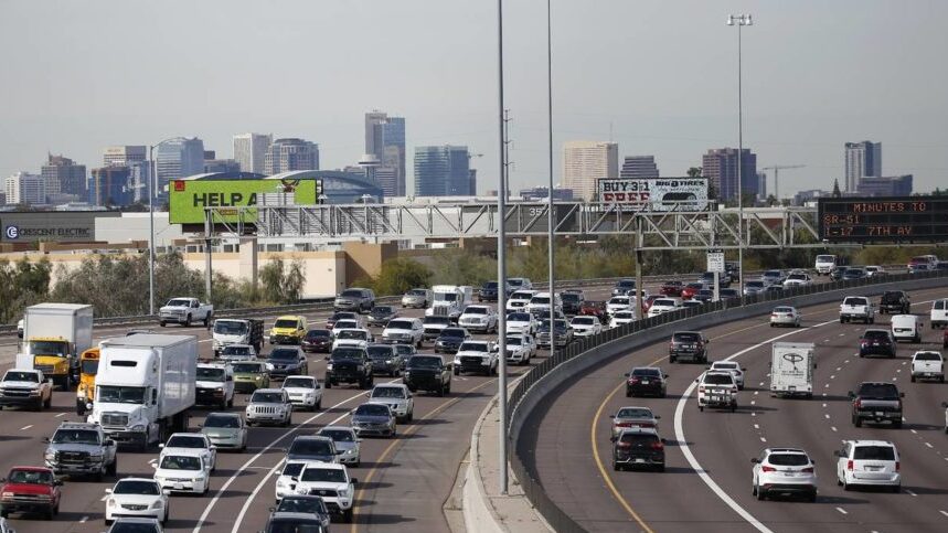 Early rush hour traffic rolls along I-10 shown here Friday, Jan. 24, 2020, in Phoenix. The I-10 is ...