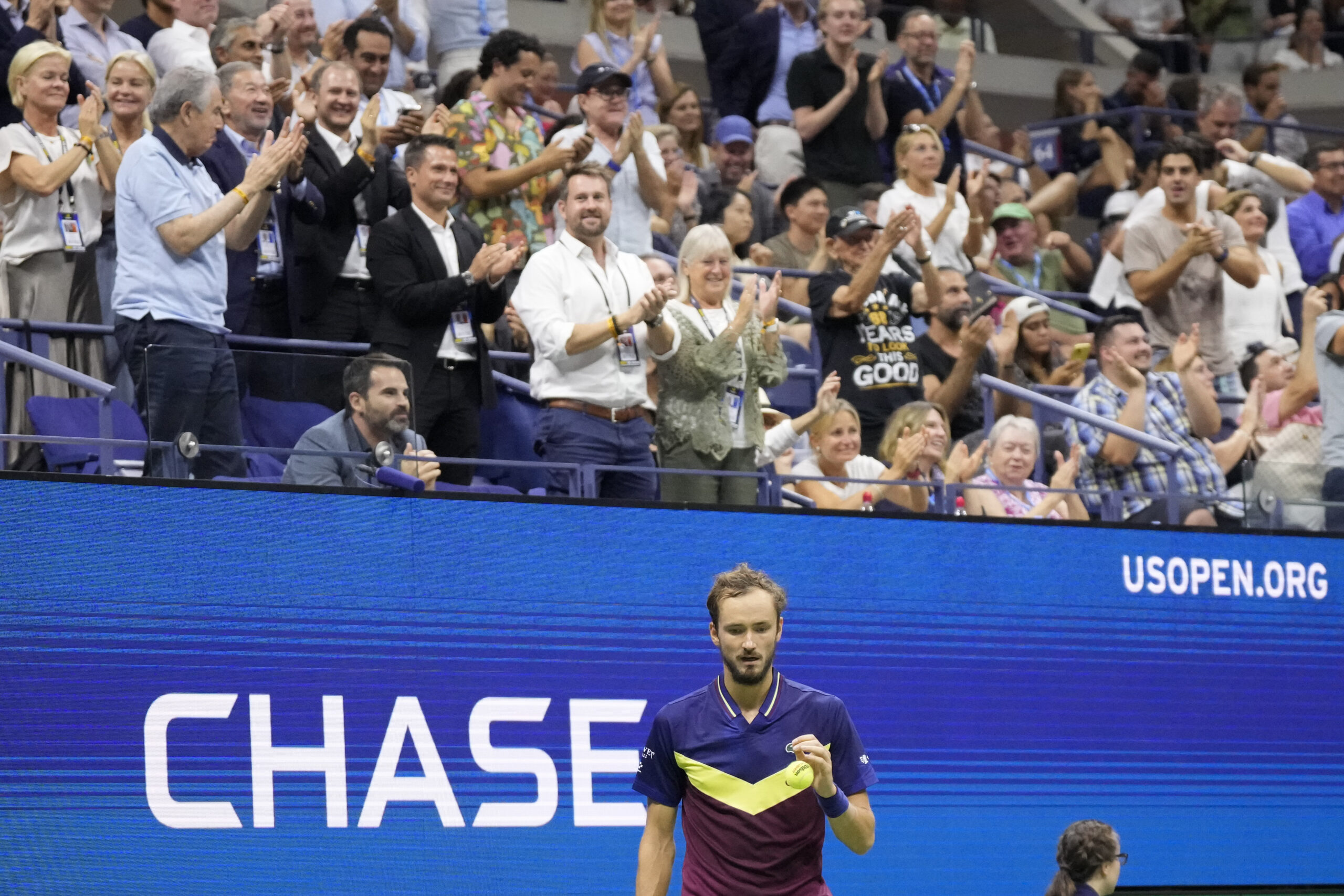 Fans cheer for Daniil Medvedev, of Russia, during a match against Carlos Alcaraz, of Spain, during ...