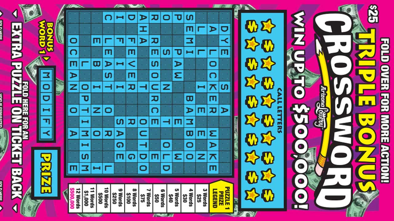 Triple Bonus Crossword Scratcher ticket. A jackpot-winning Arizona Lottery ticket that was set to e...