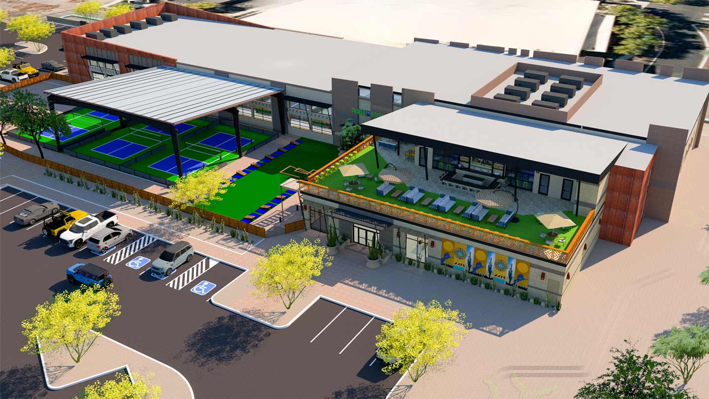 A rendering shows the plans for Pickle and Social Scottsdale....