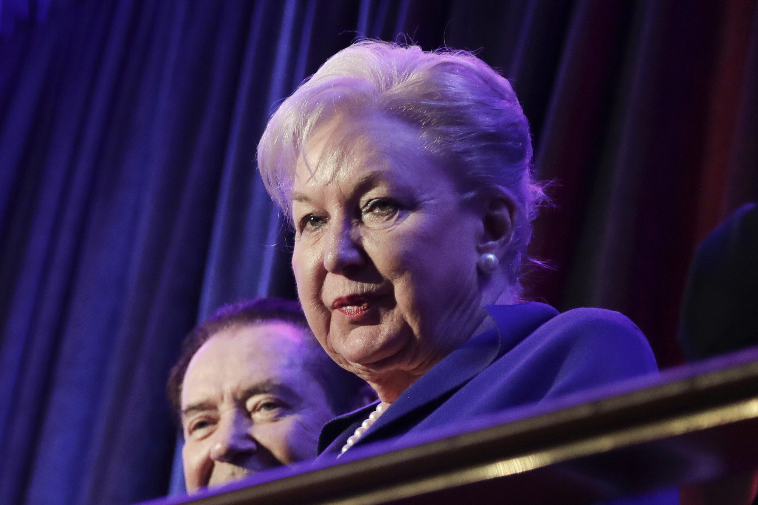 FILE - Federal judge Maryanne Trump Barry, older sister of Donald Trump, sits in the balcony during...