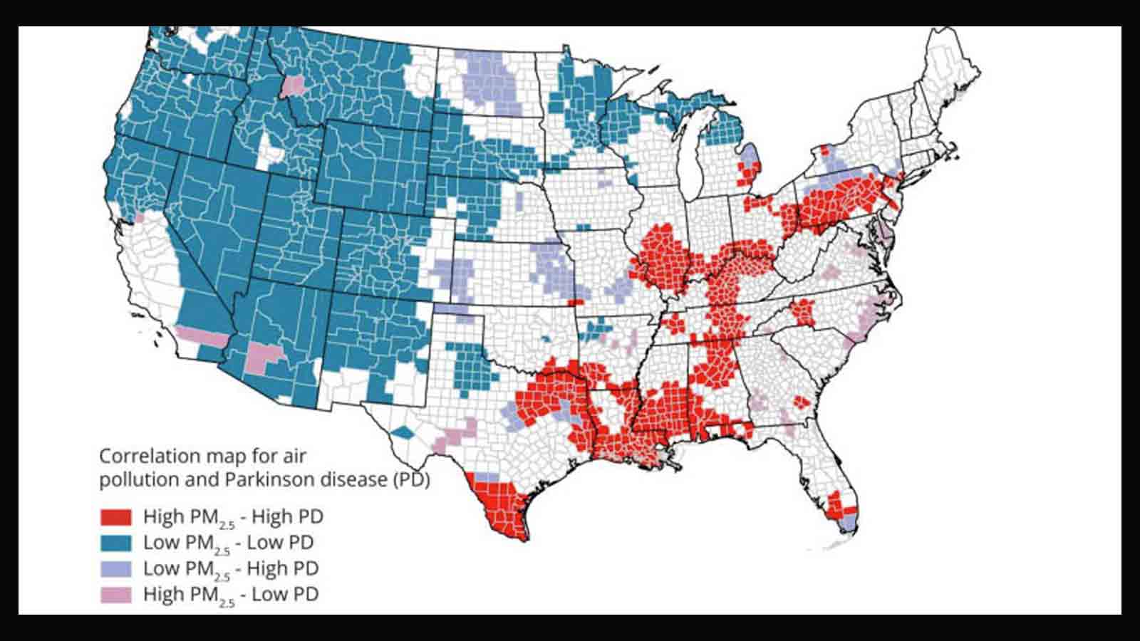 map that shows a correlation between pollution and Parkinson's disease...