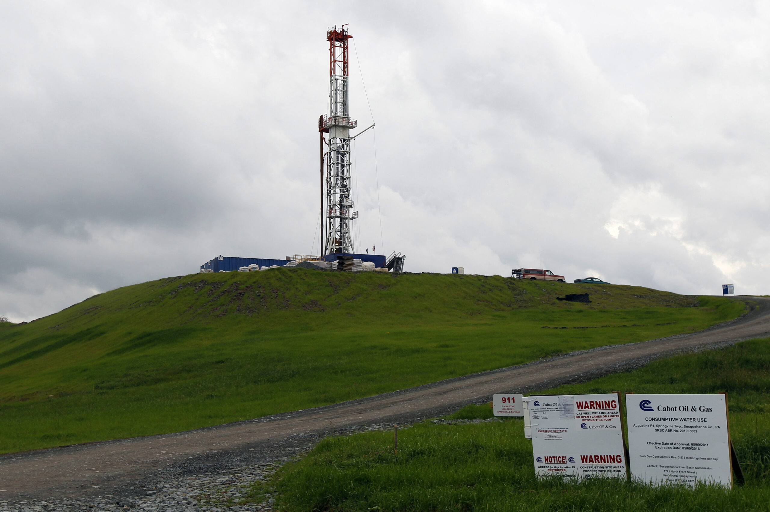 FILE - A drilling rig is seen on Oct. 14, 2011, in Springville, Pa. A year after pleading no contes...