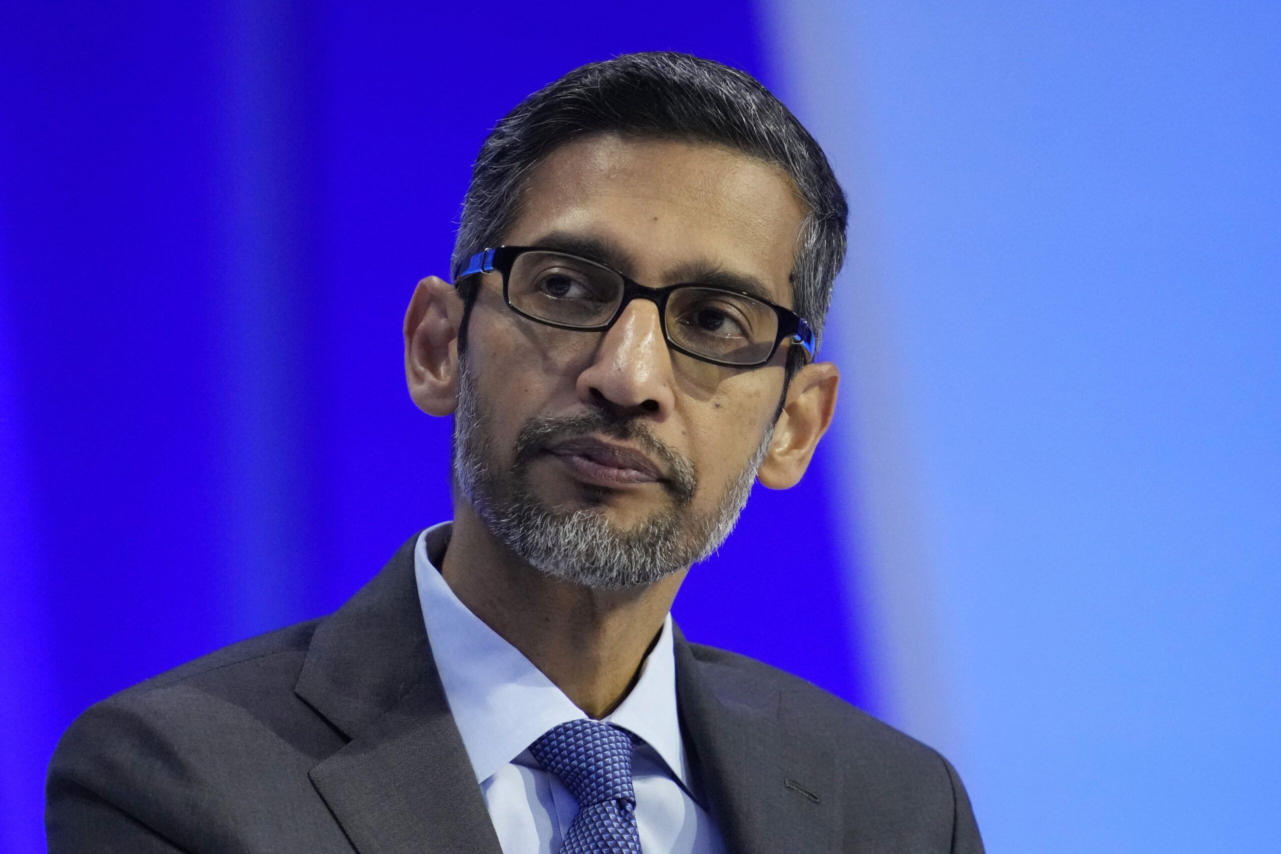 File - Sundar Pichai, CEO of Google and Alphabet, takes part in a discussion at the Asia-Pacific Ec...