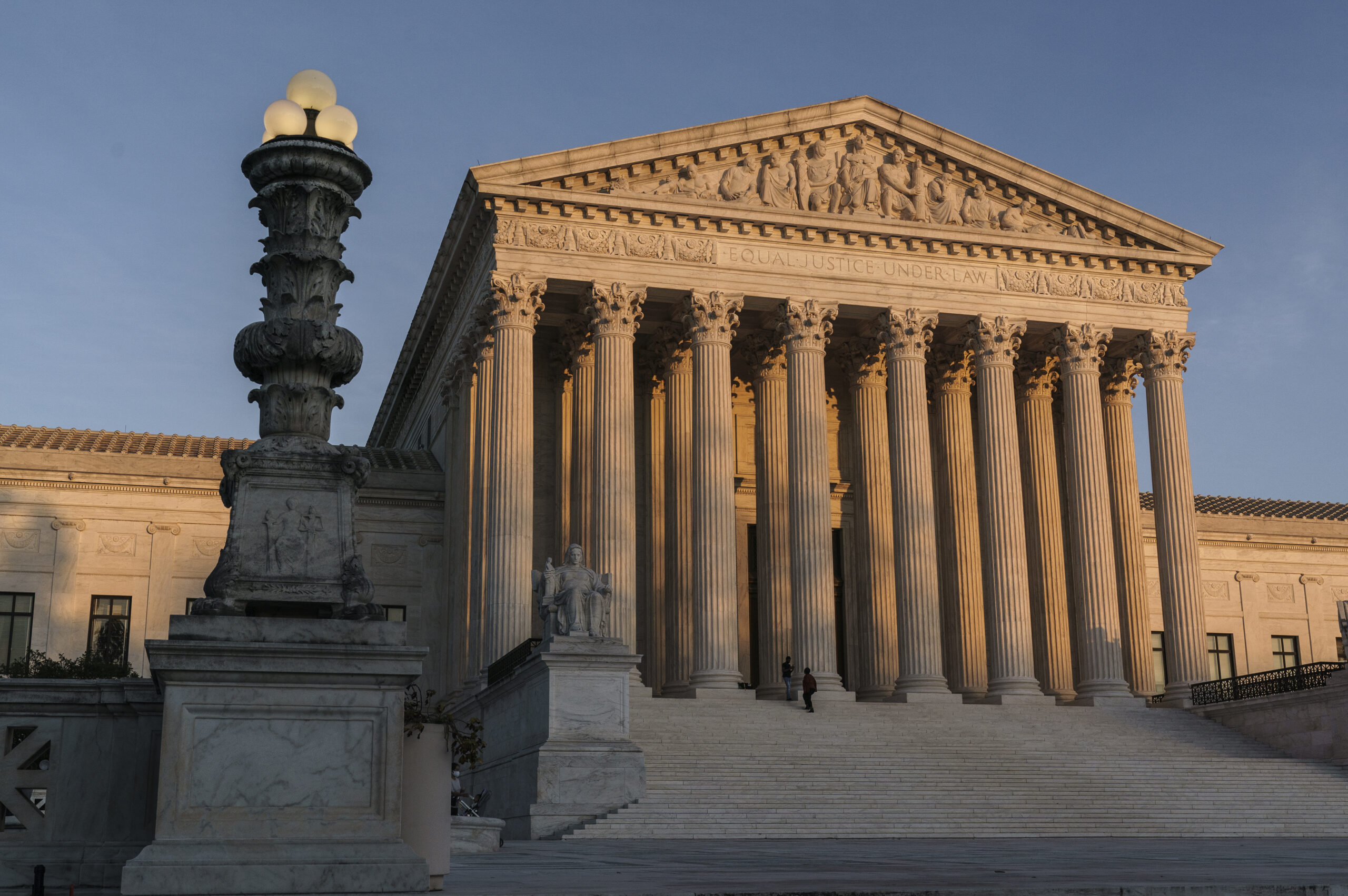 FILE - The Supreme Court is seen at sundown in Washington, on Nov. 6, 2020. (AP Photo/J. Scott Appl...