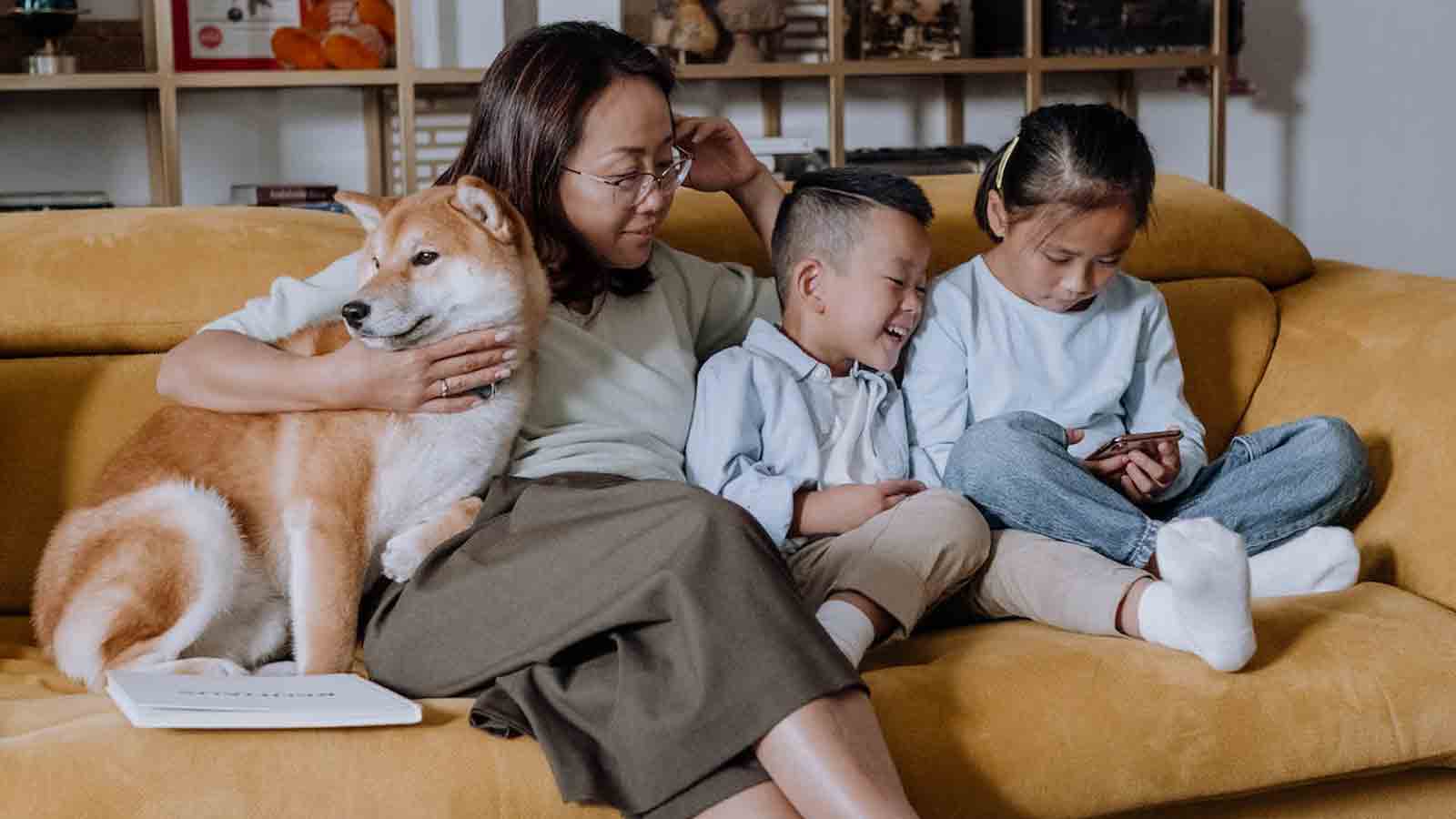 Family siting on couch....