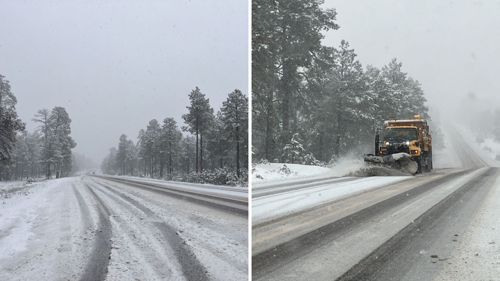 US 89A near Jacob Lake is blanketed in snow during a winter storm as seen in an Arizona Department ...