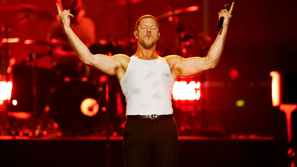 Dan Reynolds of Imagine Dragons performs onstage during the Bud Light Super Bowl Music Festival at ...