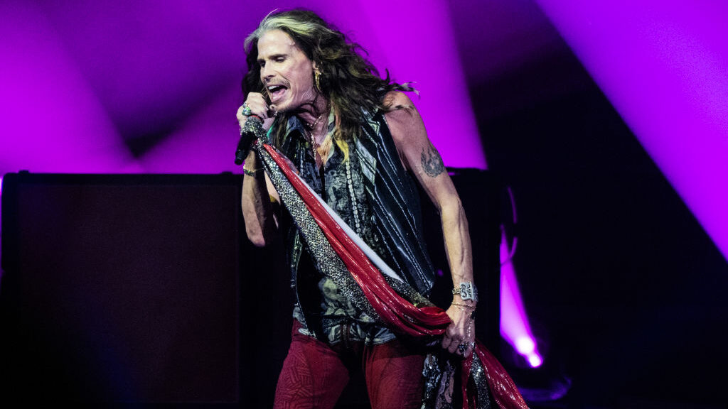 Steven Tyler of Aerosmith performs live on stage at the Wells Fargo Center on September 02, 2023 in...