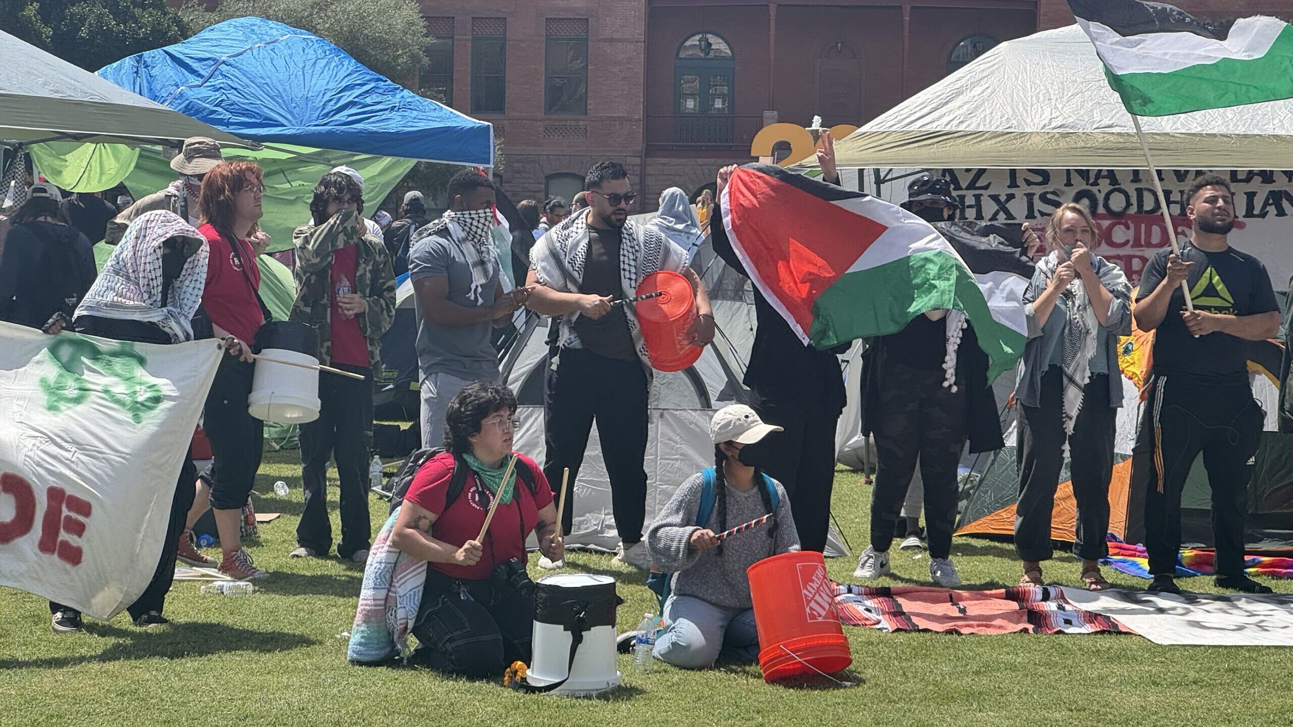 Pro-Palestine protestors staged a demonstration on ASU campus. (Heidi Hommel photo/KTAR News)...