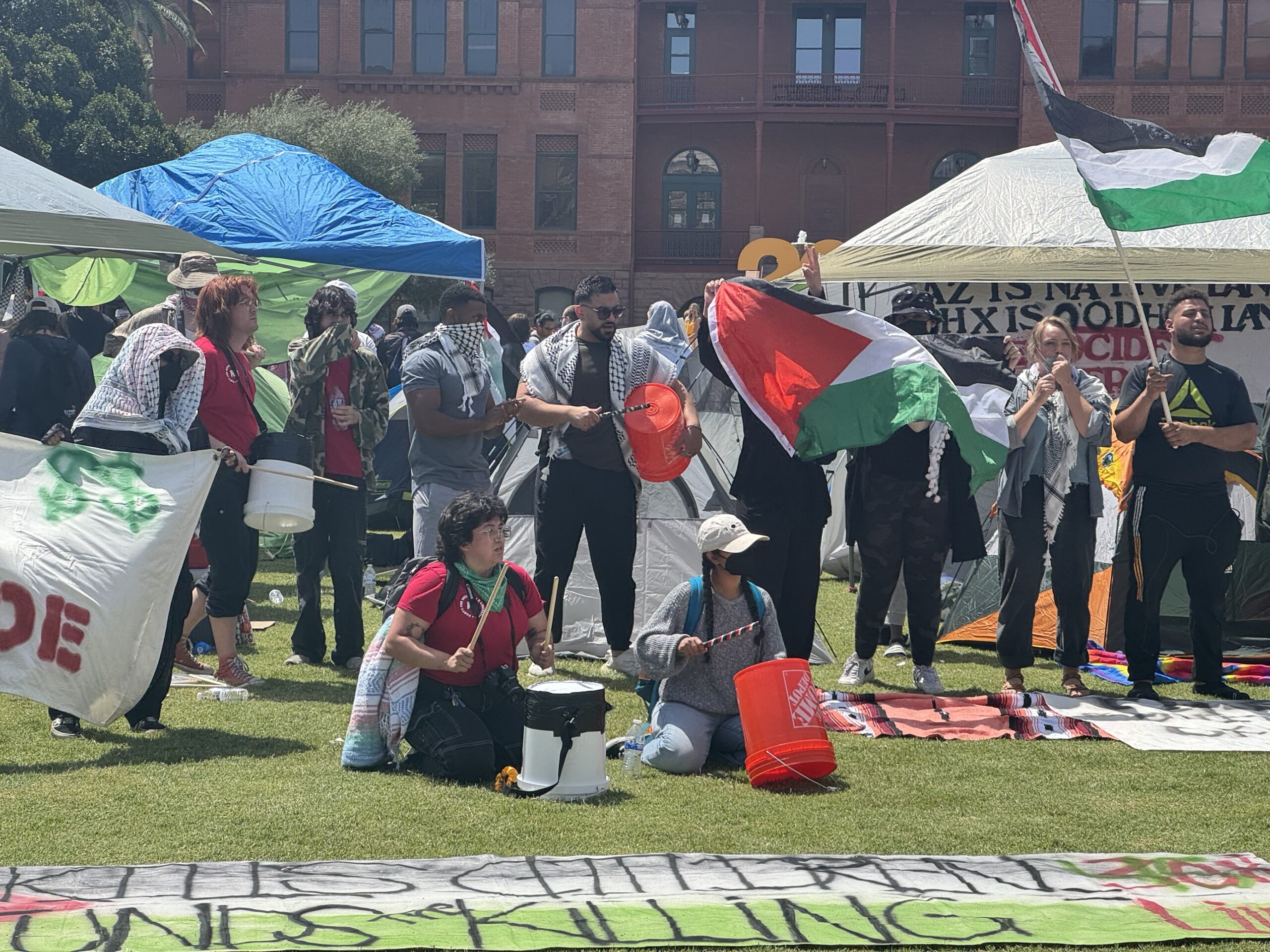 Pro-Palestine activists set up tents police tore down at ASU campus