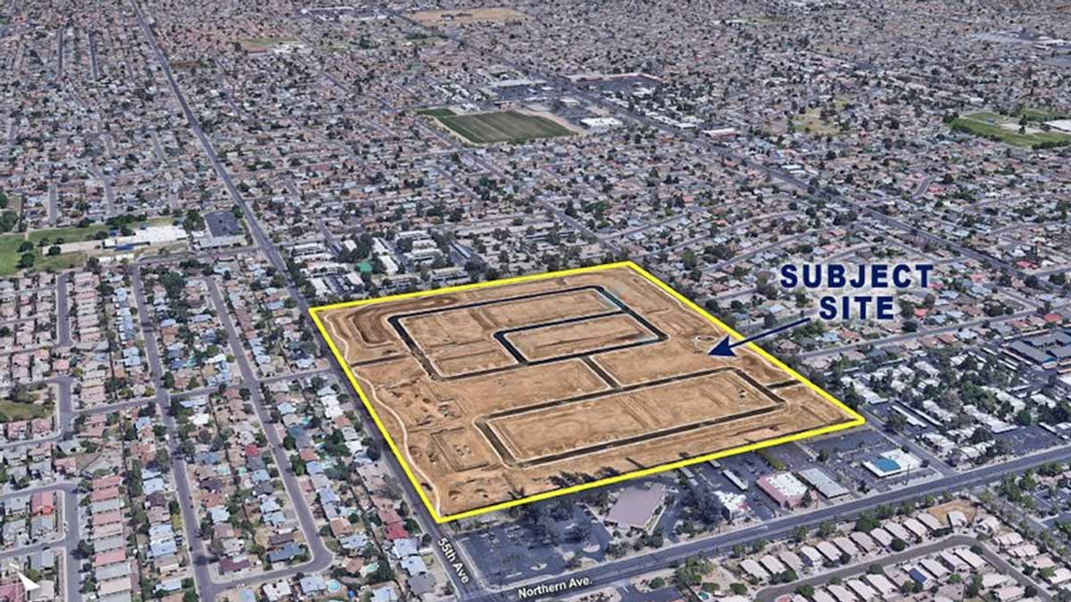 An aerial view map shows where a homebuilder bought a former golf course site in Glendale at 55th a...