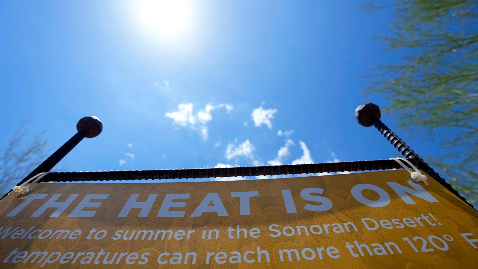 Patrons are warned about the heat at the Desert Botanical Garden entrance, Wednesday, Aug. 2, 2023,...