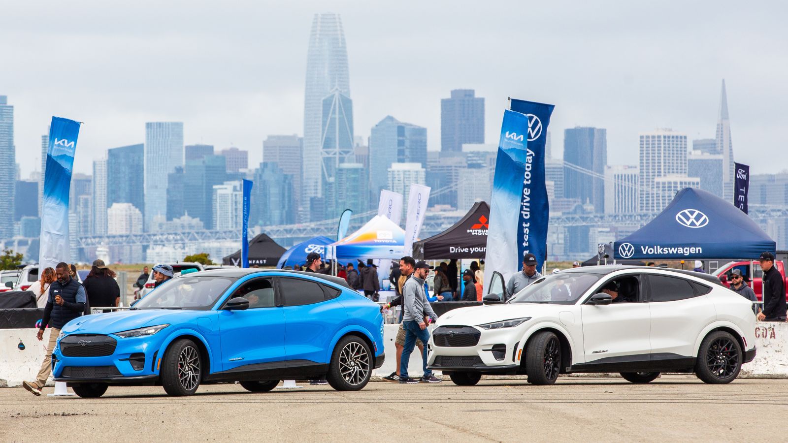 Electric vehicles are on display at an Electrify Expo festival...