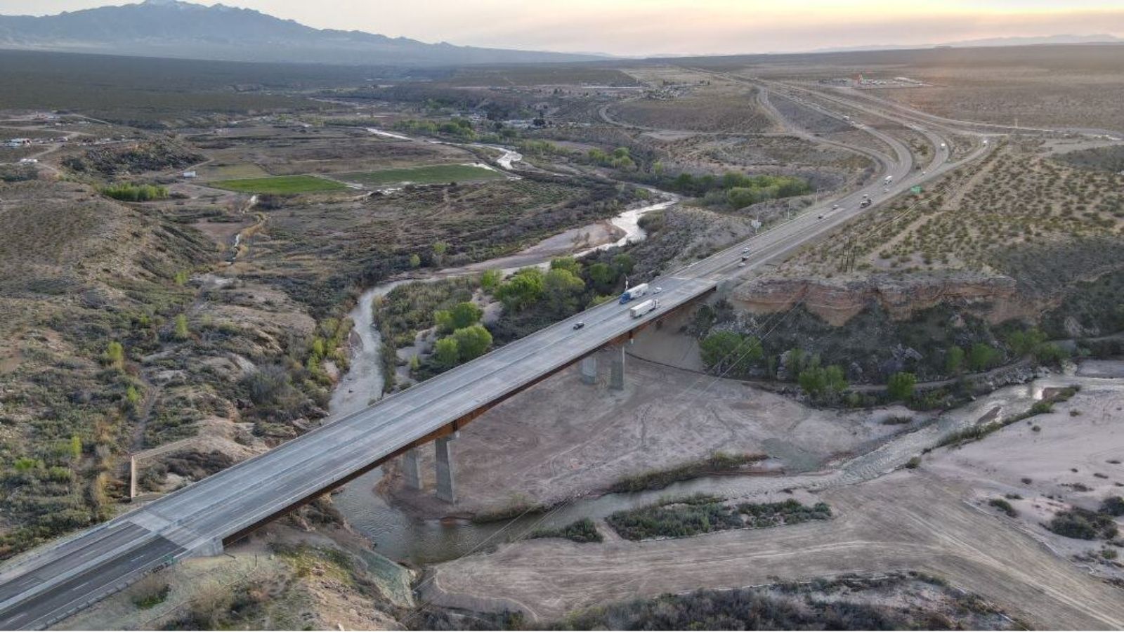 Reconstructed Interstate 15 bridge near Beaver Dam in northwestern Arizona fully open