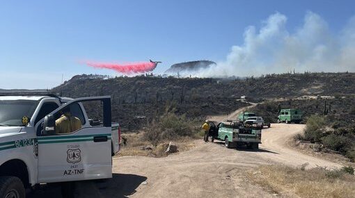 Fire crews are fighting the Sugar Fire of 240 acres in Tonto National Forest located along Forest R...