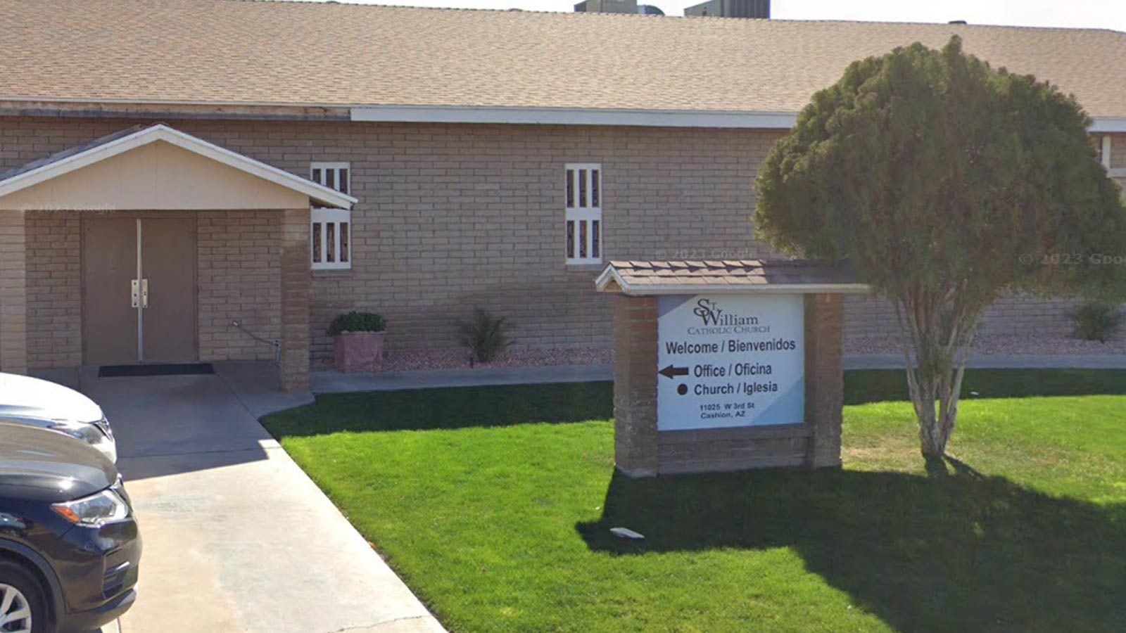 Google Street View image of a sign in front of St. William Catholic Church in Avondale, Arizona. Th...