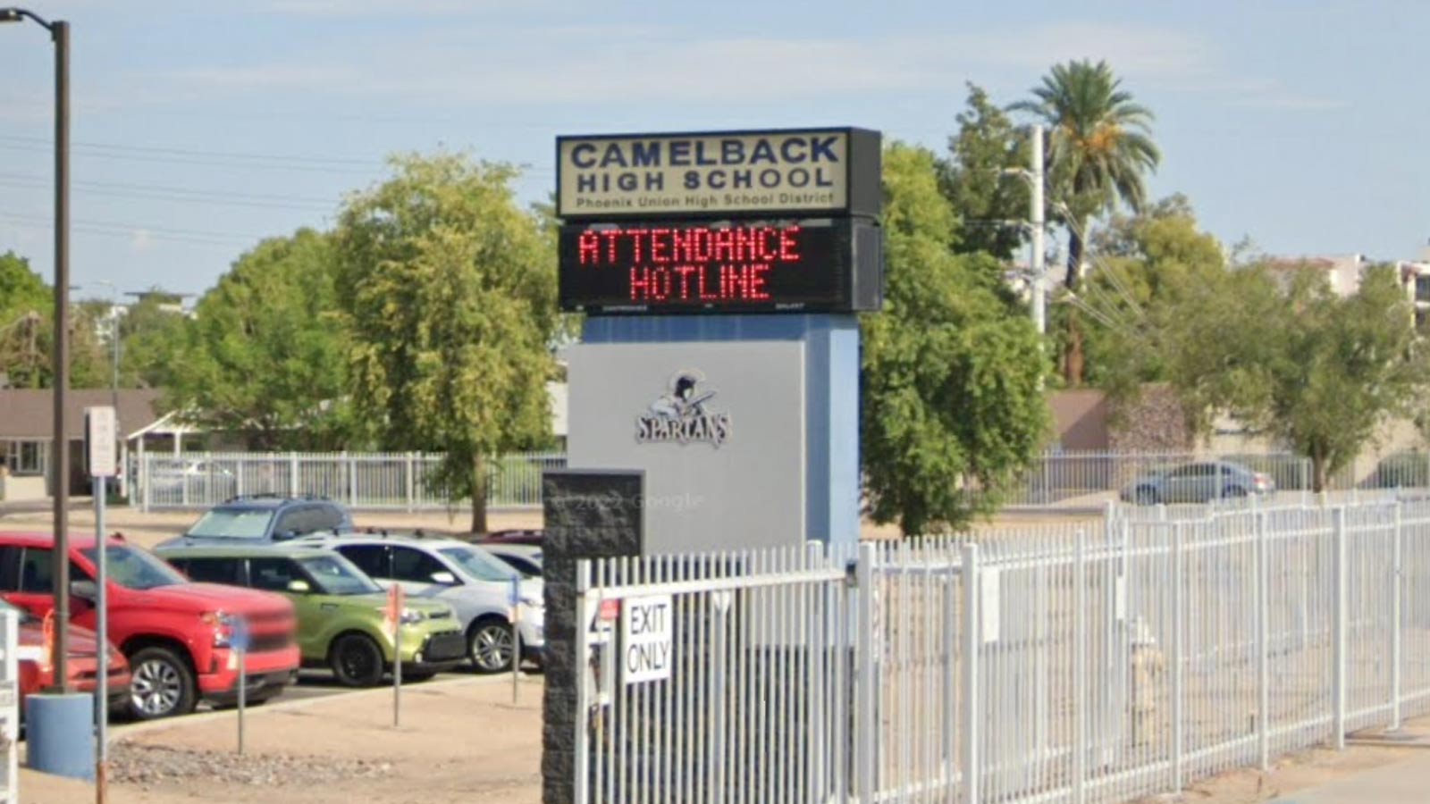 Google Street View image of the sign for Camelback High School in Phoenix, which was temporarily lo...
