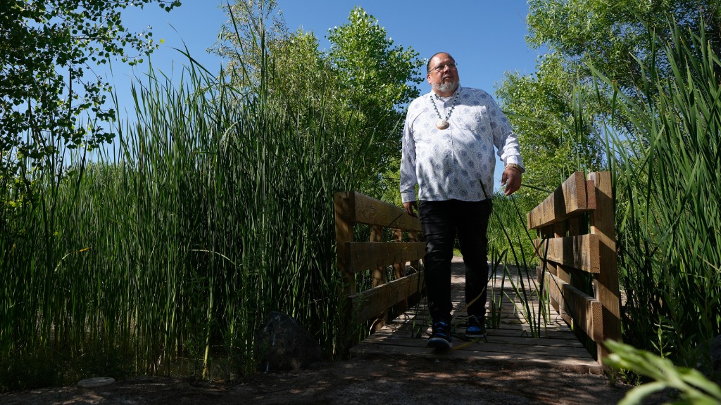 Gov. Stephen Roe Lewis walks the Gila River Interpretive Trail in the Gila River Indian Community, ...