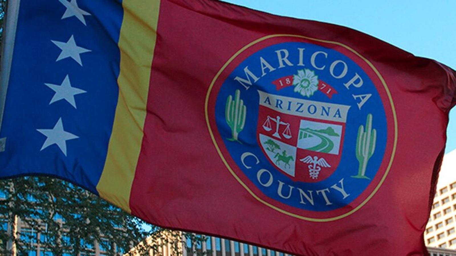 The Maricopa County flag is seen on display. The Maricopa County Board of Supervisors approved a $3...