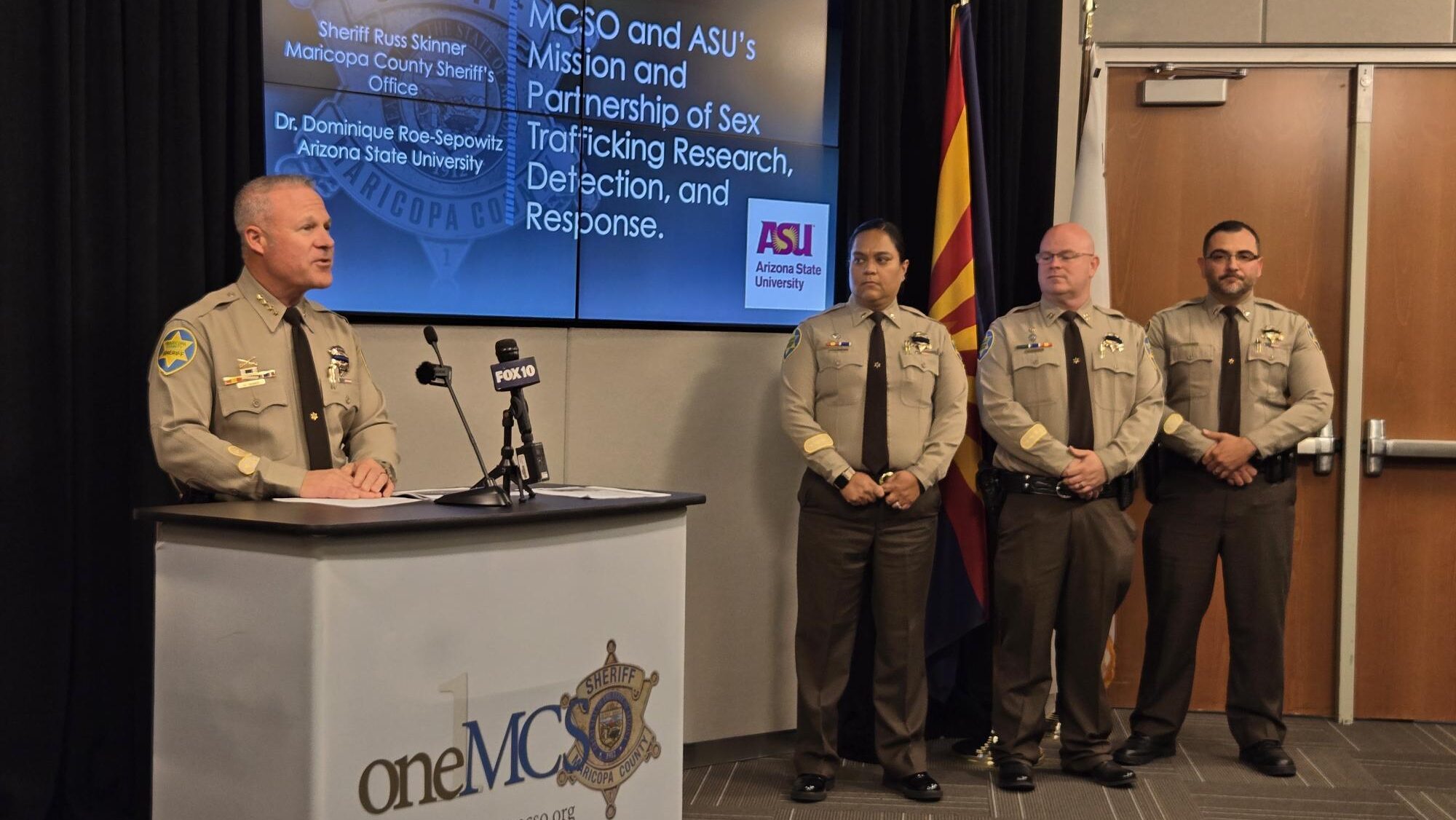 MCSO Sheriff Russ Skinner at a press conference explaining what has come of a partnership with ASU ...