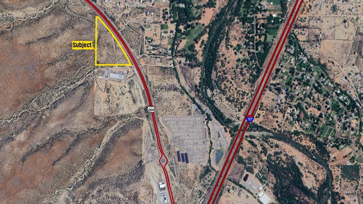 Aerial view of 16-acre Camp Verde property north of metro Phoenix, Arizona...