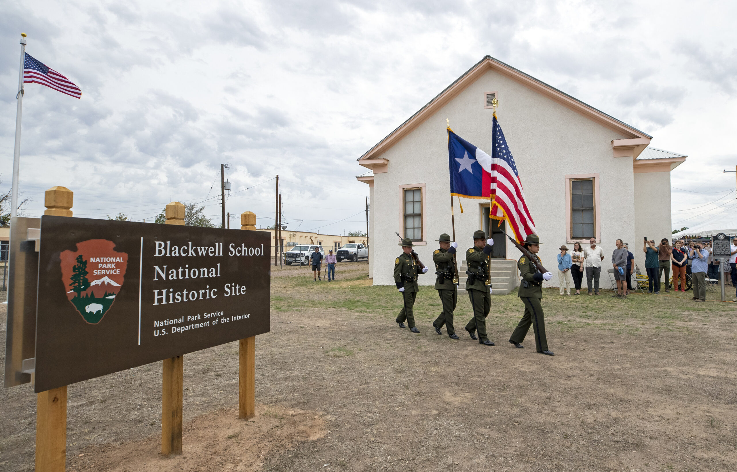 A Border Patrol color guard conducts the presentation of colors during the inauguration of Blackwel...