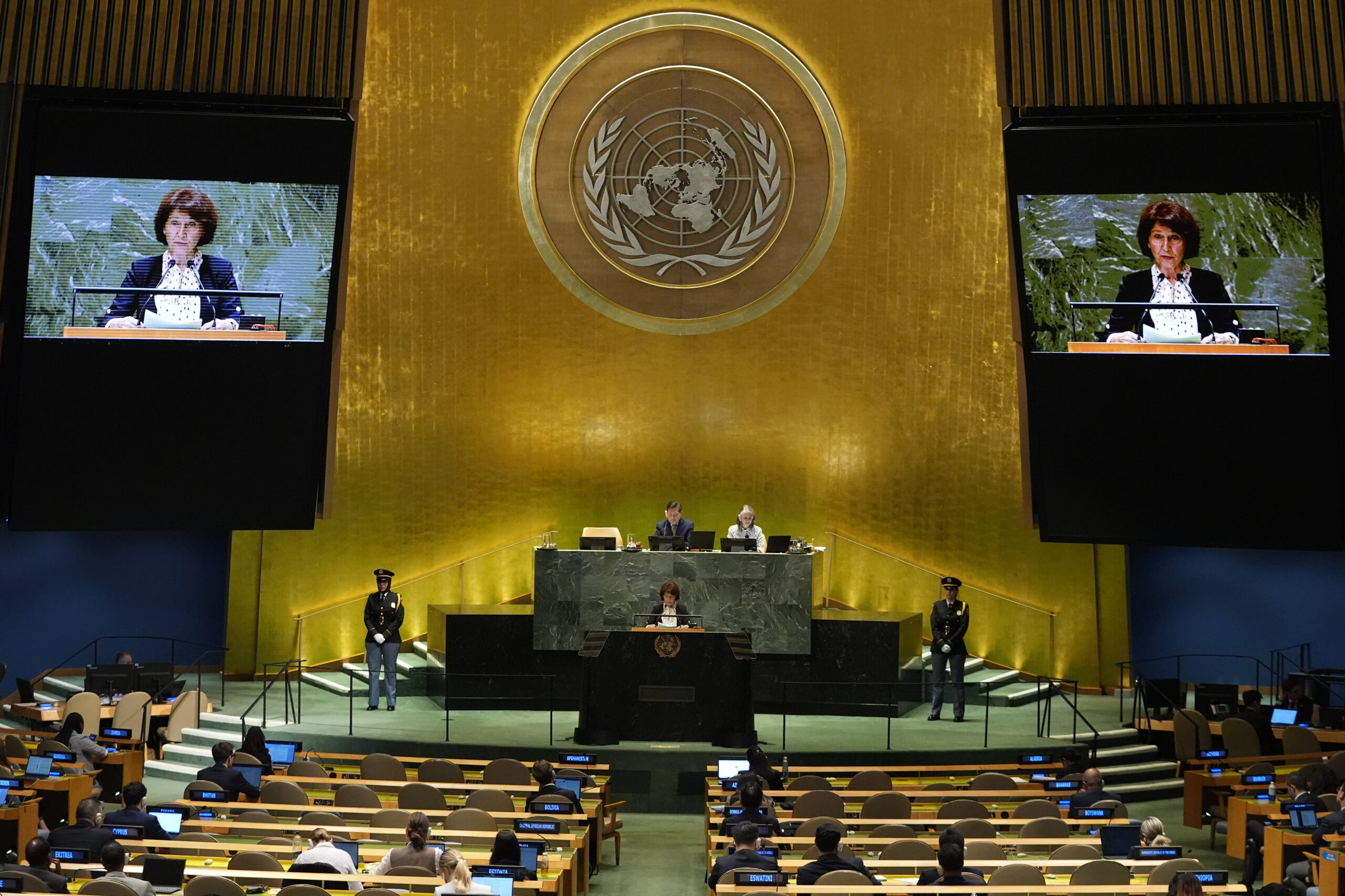 Gordana Siljanovska Davkova, President of North Macedonia, addresses the 79th session of the United...