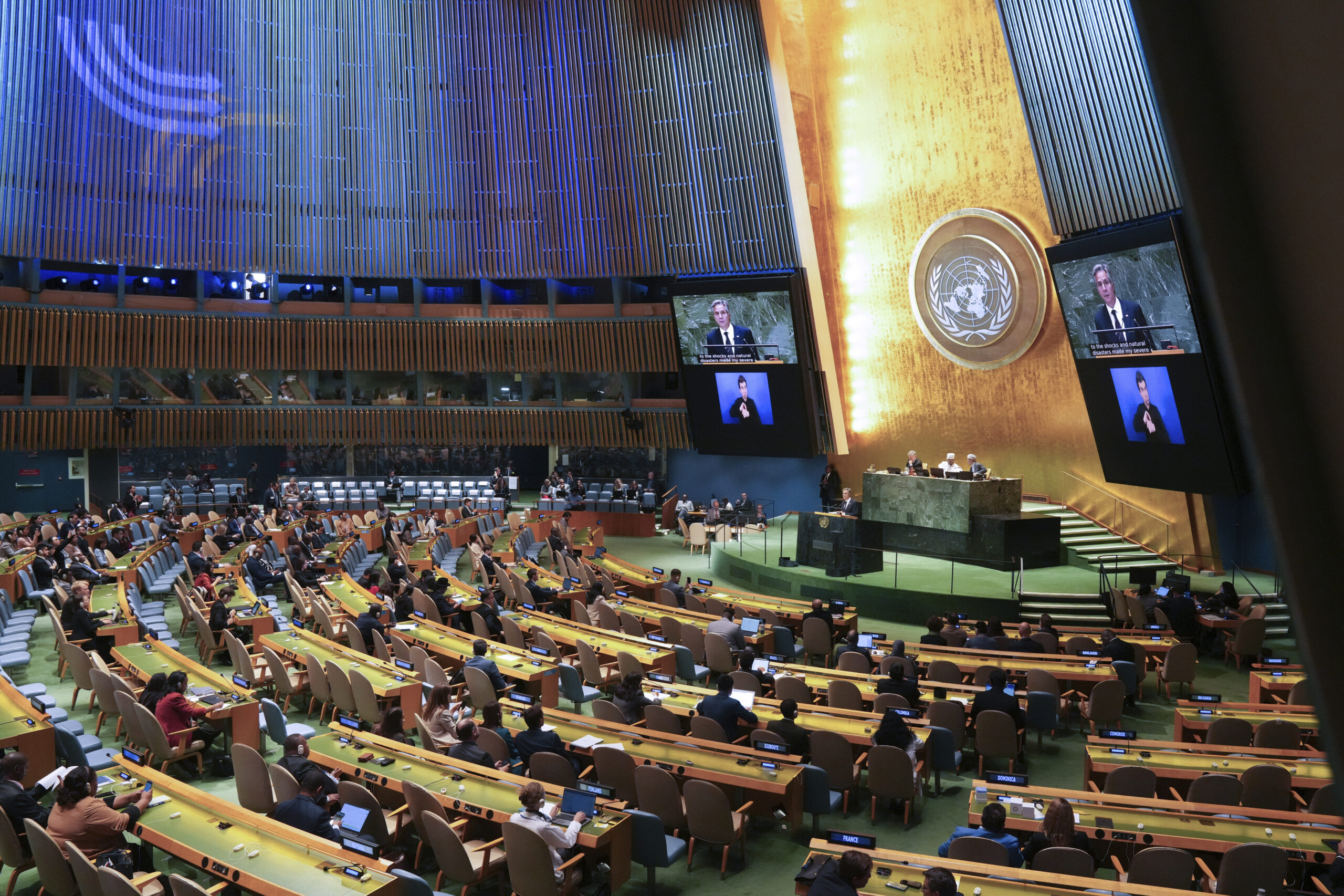 U.S. Secretary of State Antony Blinken speaks during "Summit of the Future" on the sidelines of the...