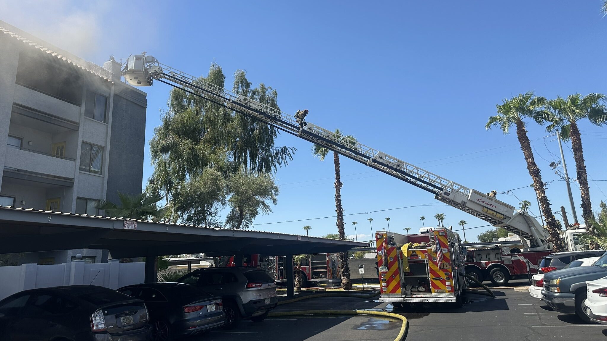 Phoenix firefighters worked on an apartment fire that will displace dozens of residents on Sunday. ...