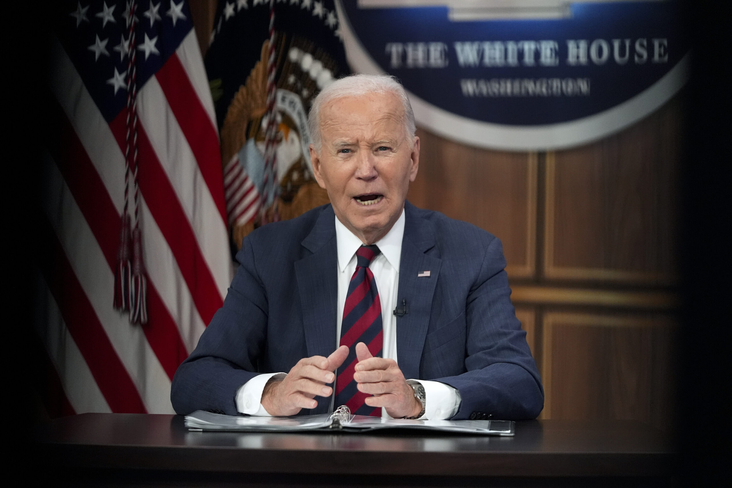 President Joe Biden speaks during a briefing about preparations for Hurricane Milton and the respon...