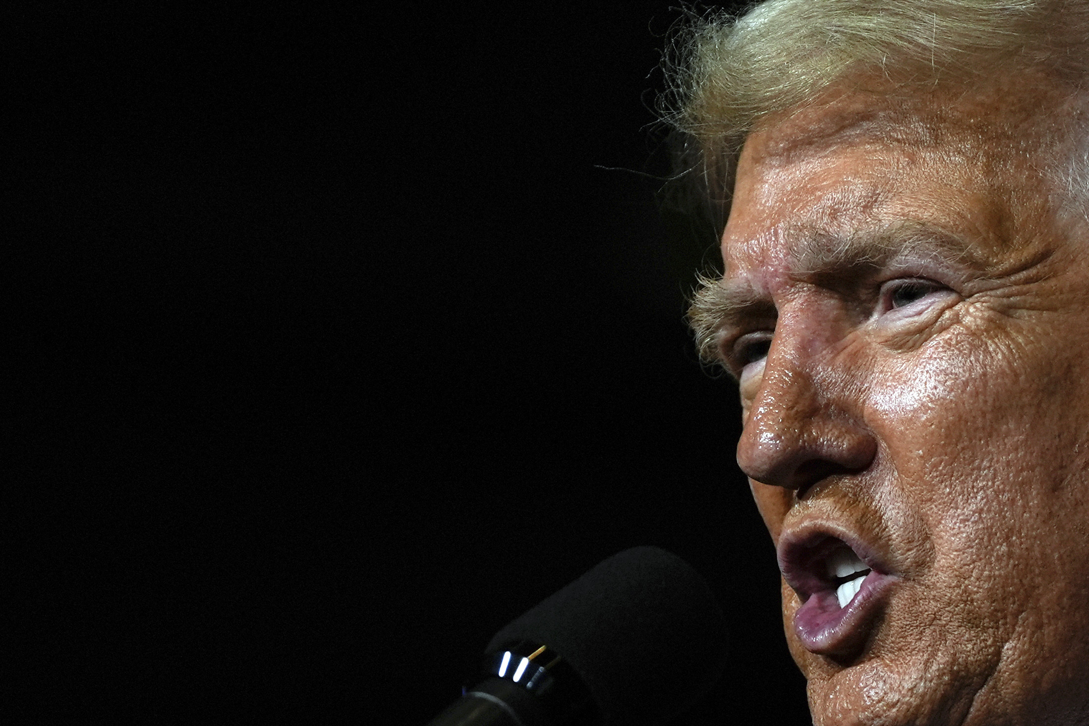 Republican presidential nominee former President Donald Trump speaks during a campaign rally at Gra...