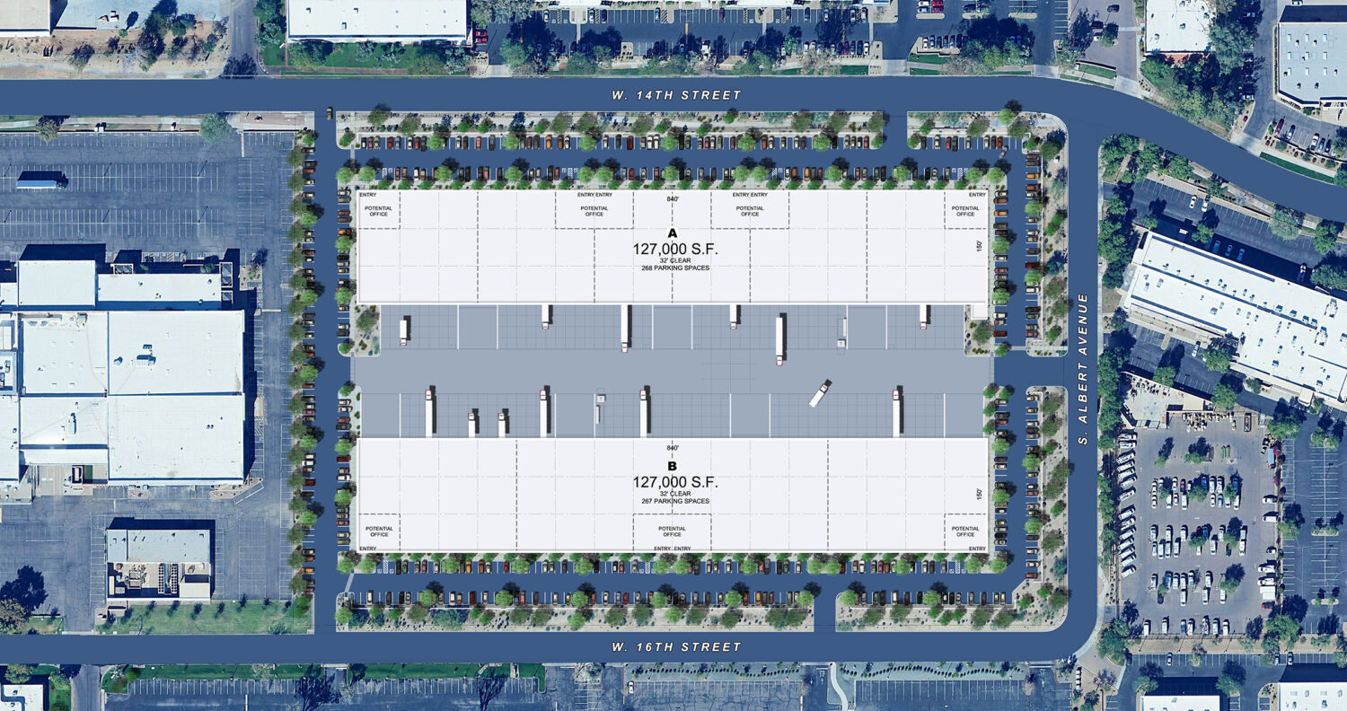 A rendering of the future Sky Harbor Logistics building....