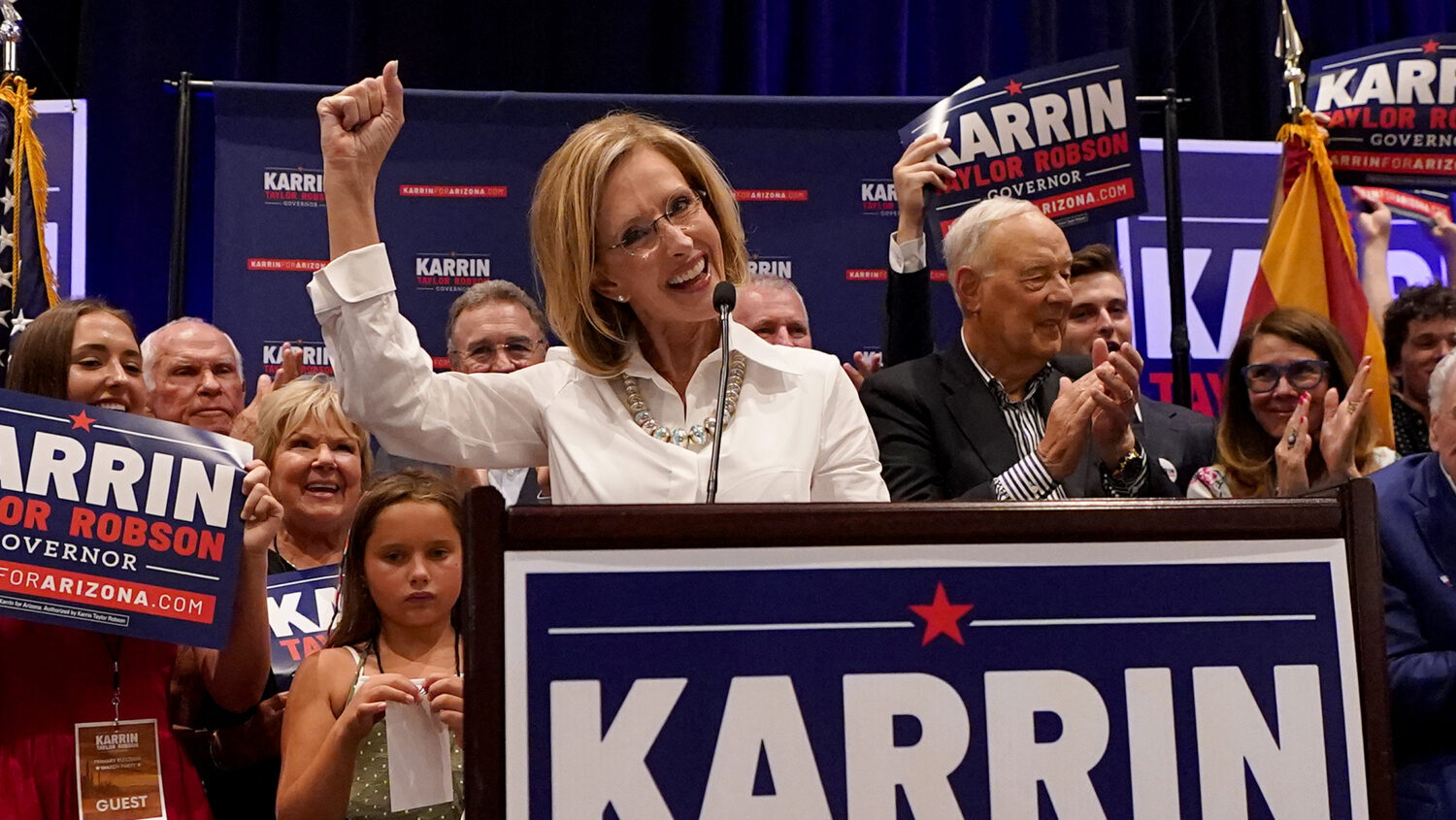 Republican Arizona Gubernatorial candidate Karrin Taylor Robson speaks to supporters at a campaign ...