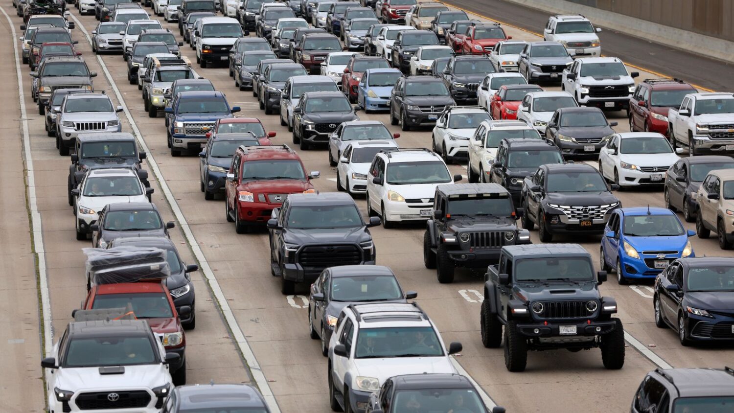 Traffic backs up on southbound Interstate 805 as people are about to enter Tijuana, Mexico at the O...