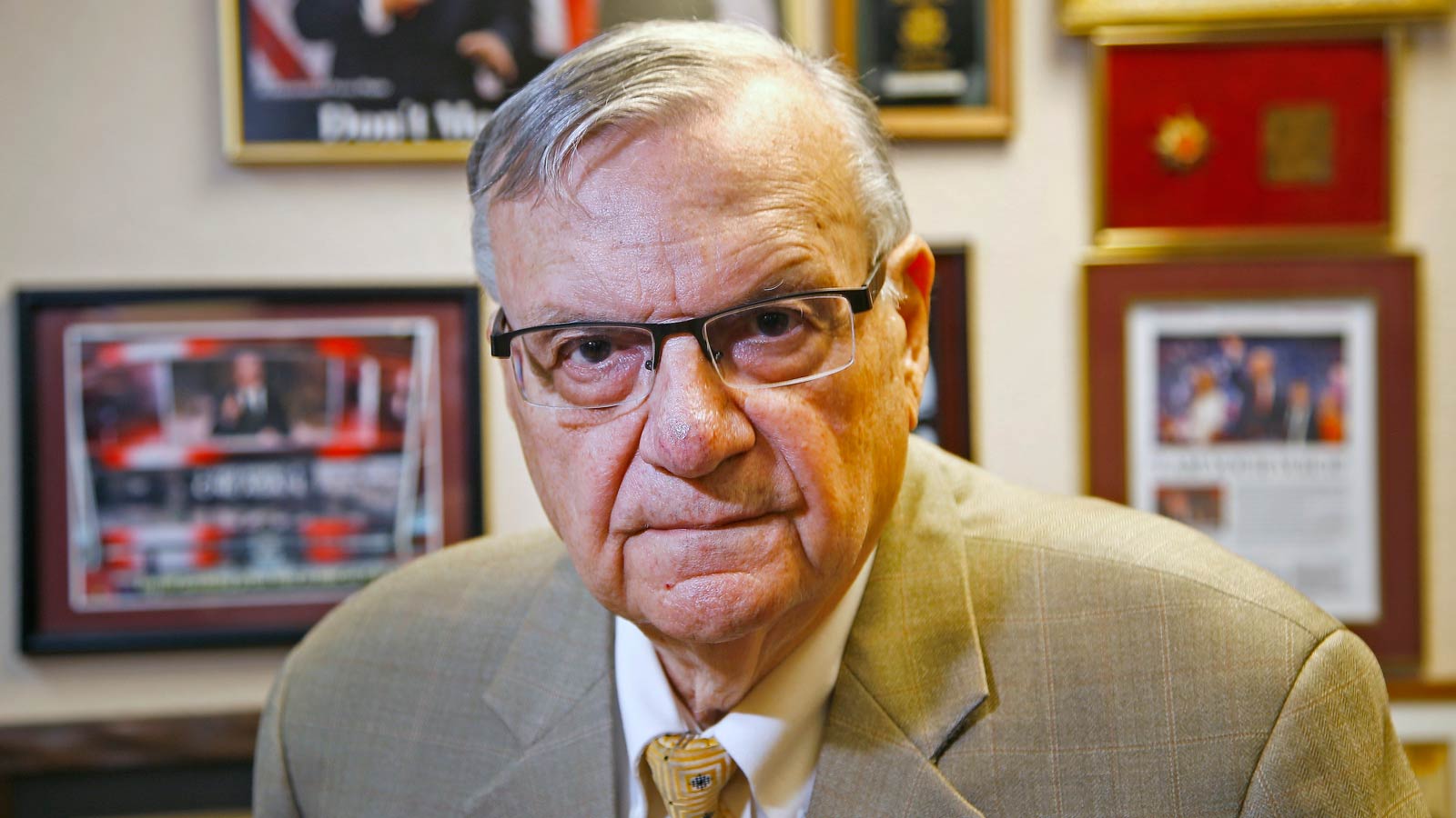 Former Maricopa County Sheriff Joe Arpaio poses in his private office in Fountain Hills on Aug. 26,...
