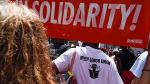 Demonstrators gathering in downtown Phoenix for May Day rally